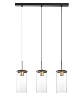 Lámpara de techo colgante modelo Triel de 3 luces en color negro con detalles decorativos en acabado medalla.