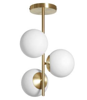 Lámpara de techo colgante modelo Rondo de 3 luces con acabado metálico en latón mate.
