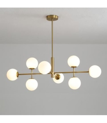 lámpara colgante dorada Doris 95cm con diseño moderno y tulipas opal blancas