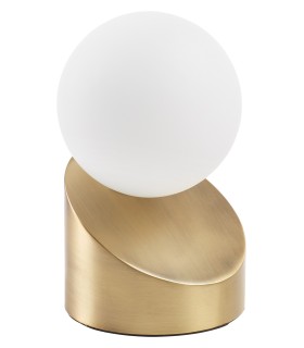 Lámpara sobremesa Moon bronce mate con base inclinada y pantalla esférica opal