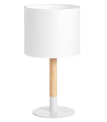 Lámpara de mesa Noelia blanca con base metálica y detalle en madera