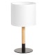 Lámpara de mesa Noelia Negro + Madera con pantalla cilíndrica blanca y base metálica