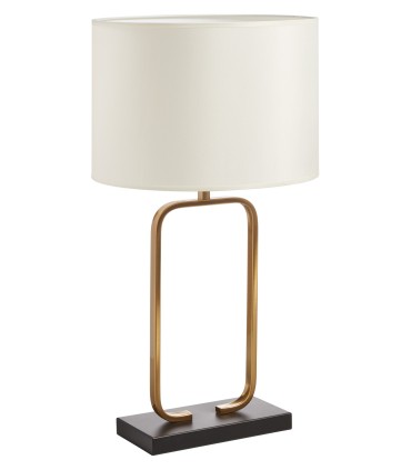 Lámpara de mesa Rubi Negro Medalla Rojizo con estructura metálica elegante y pantalla textil blanca
