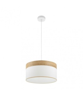 Lámpara colgante Cloe Blanco/Blanca de 40 cm con acabado en madera clara